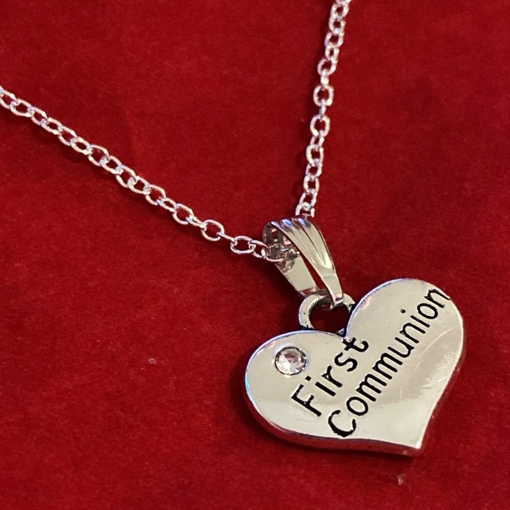 First Communion Necklace Heart Rhinestone - Picture 2 of 7